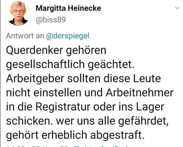 Eine Richterin(!!!) vermisst Lager und fordert soziale Vernichtung für Andersdenkende. 